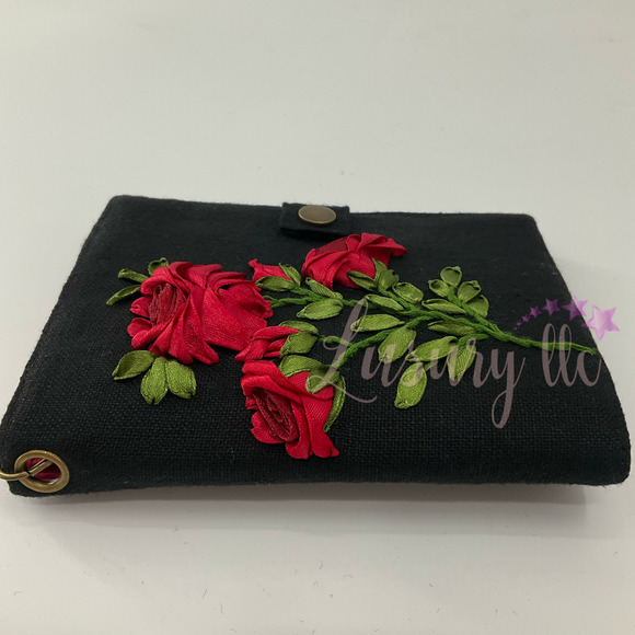 Red Rose Embroidery Passport Wallet & Silk Mask, Wedding Gift,Versatile Washable - Picture 4 of 15